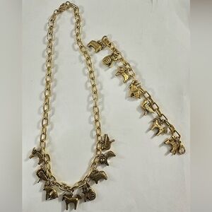 Vintage Laurel Burch Gold Charm Chunky Animal Necklace